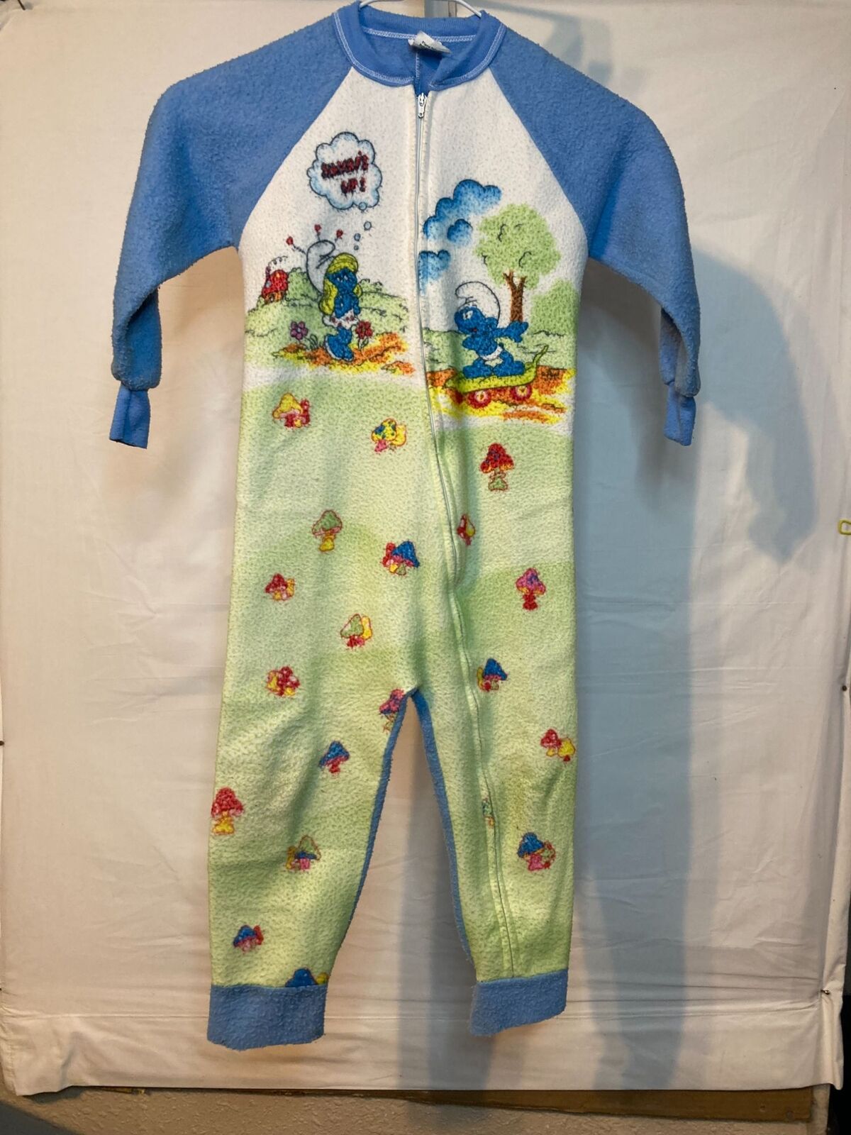 Vintage Super Duper Cute Smurfs One Piece Sz 4/5 Boy Girl Jumper Zip Pajamas