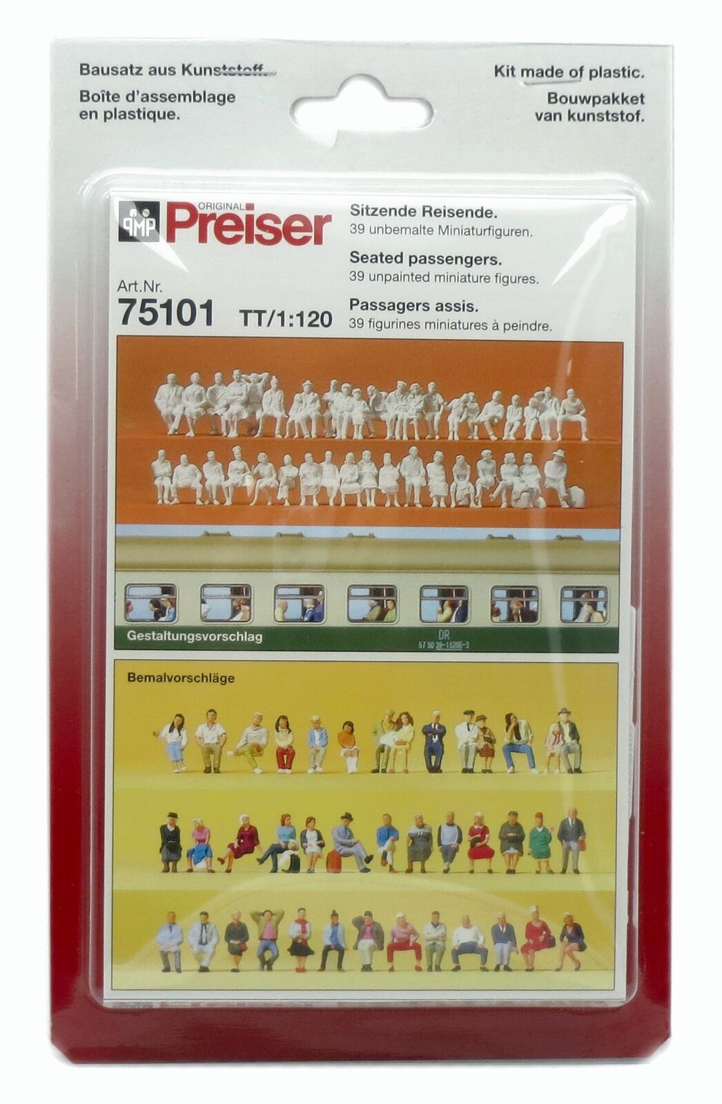 Preiser 75101 Sitting Traveler 39 Unpainted Figures Tt Gauge 1:120