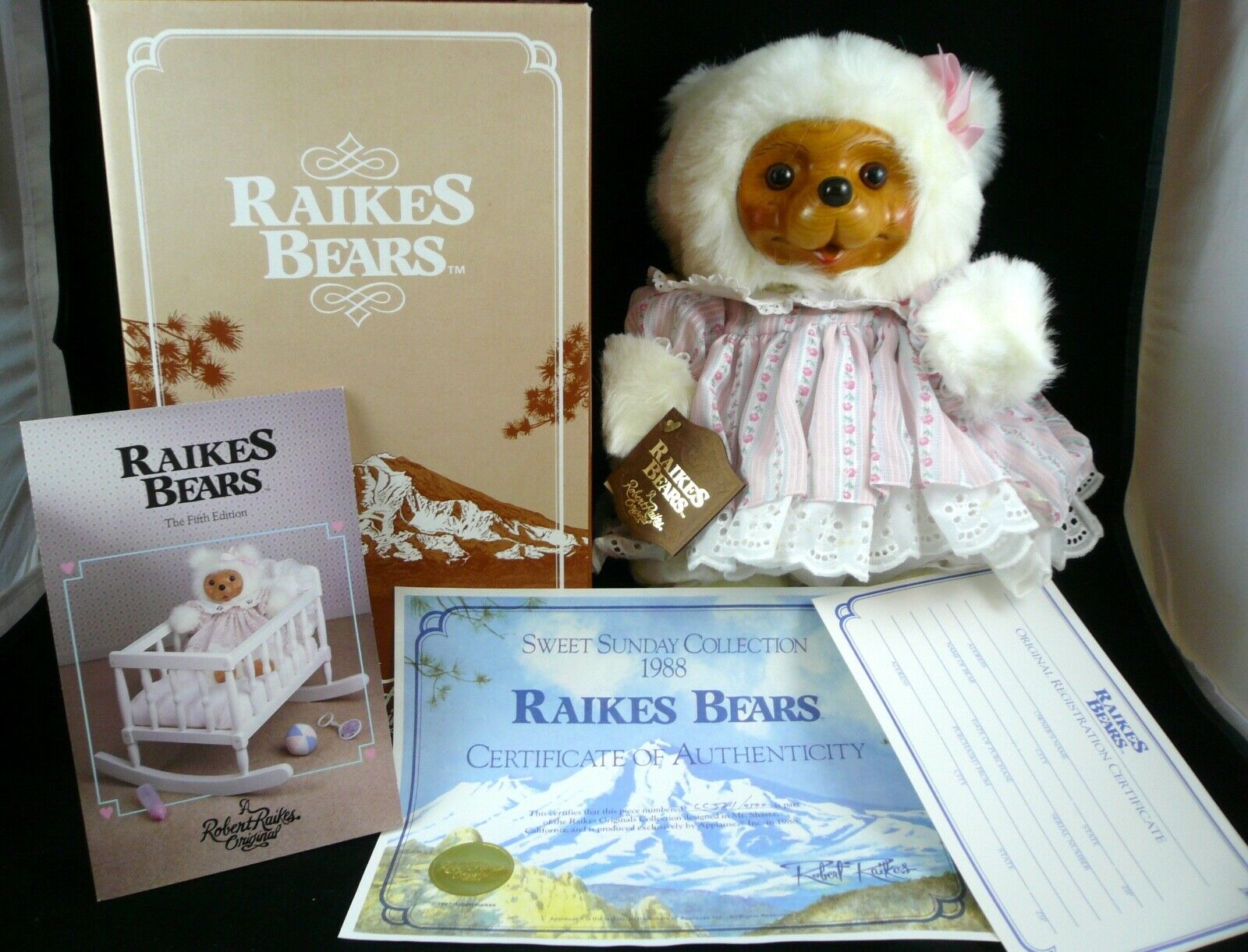 Robert Raikes Bear Carved Wood Face Sally #17007 Signed Mint In Box All Original