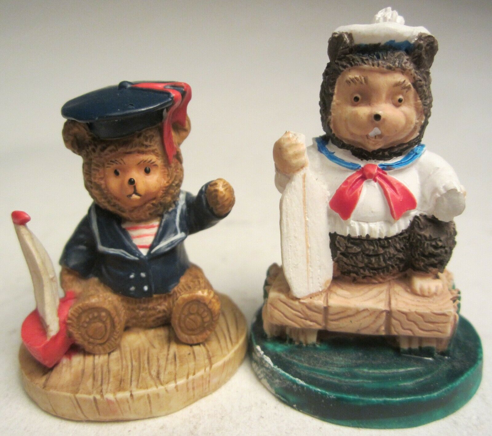 Robert Raikes Miniature Bears 2 Kids Dressed Up In Sailor Outfits Acrylic Resin