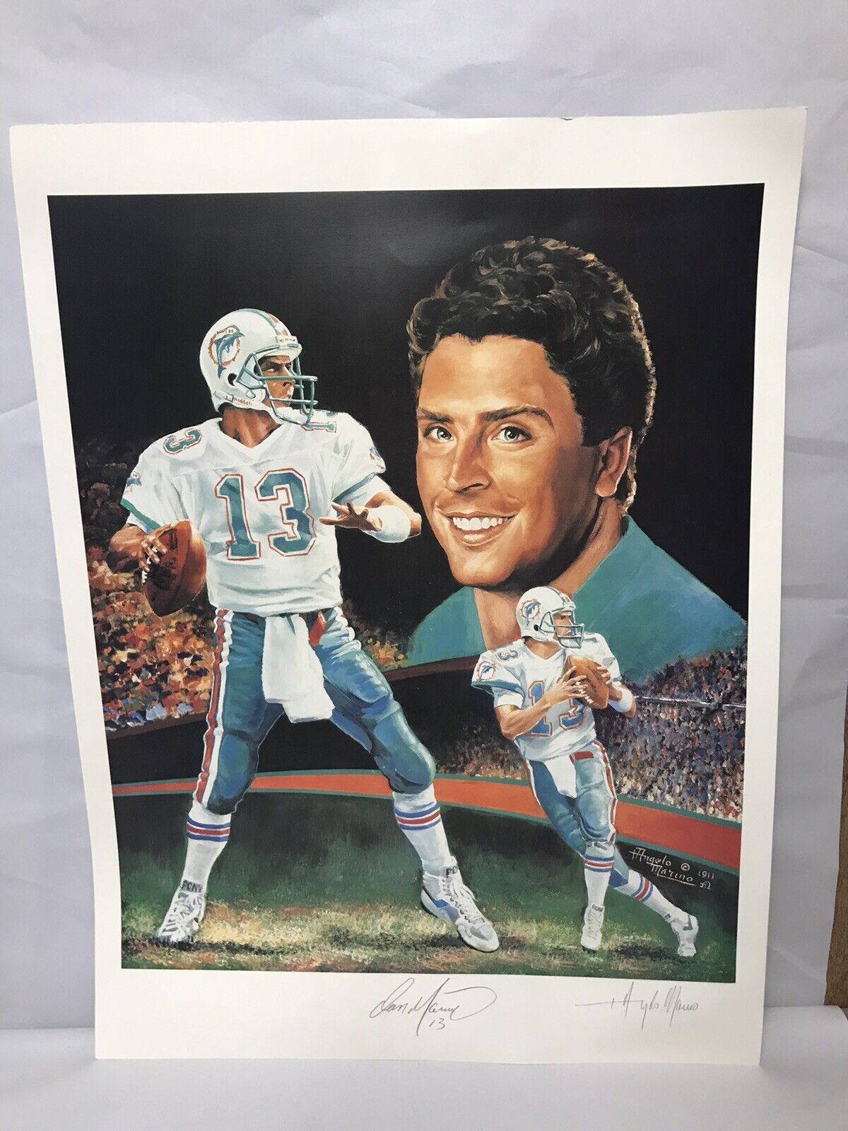 Dan Marino Autographed Angelo Marino Lithograph Also Signed By Artist
