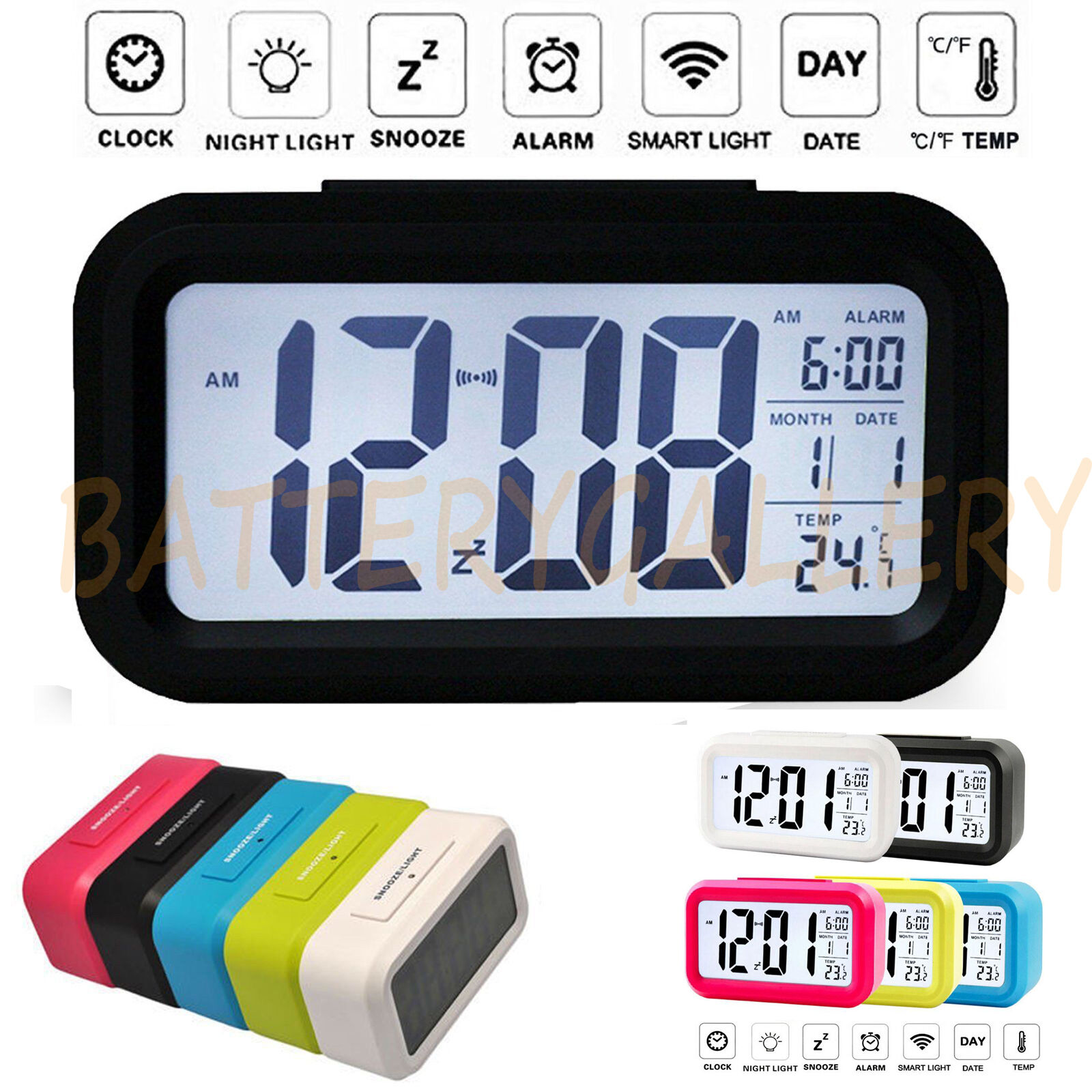 Digital Snooze Led Alarm Clock Backlight Time Calendar Thermometer Temperature