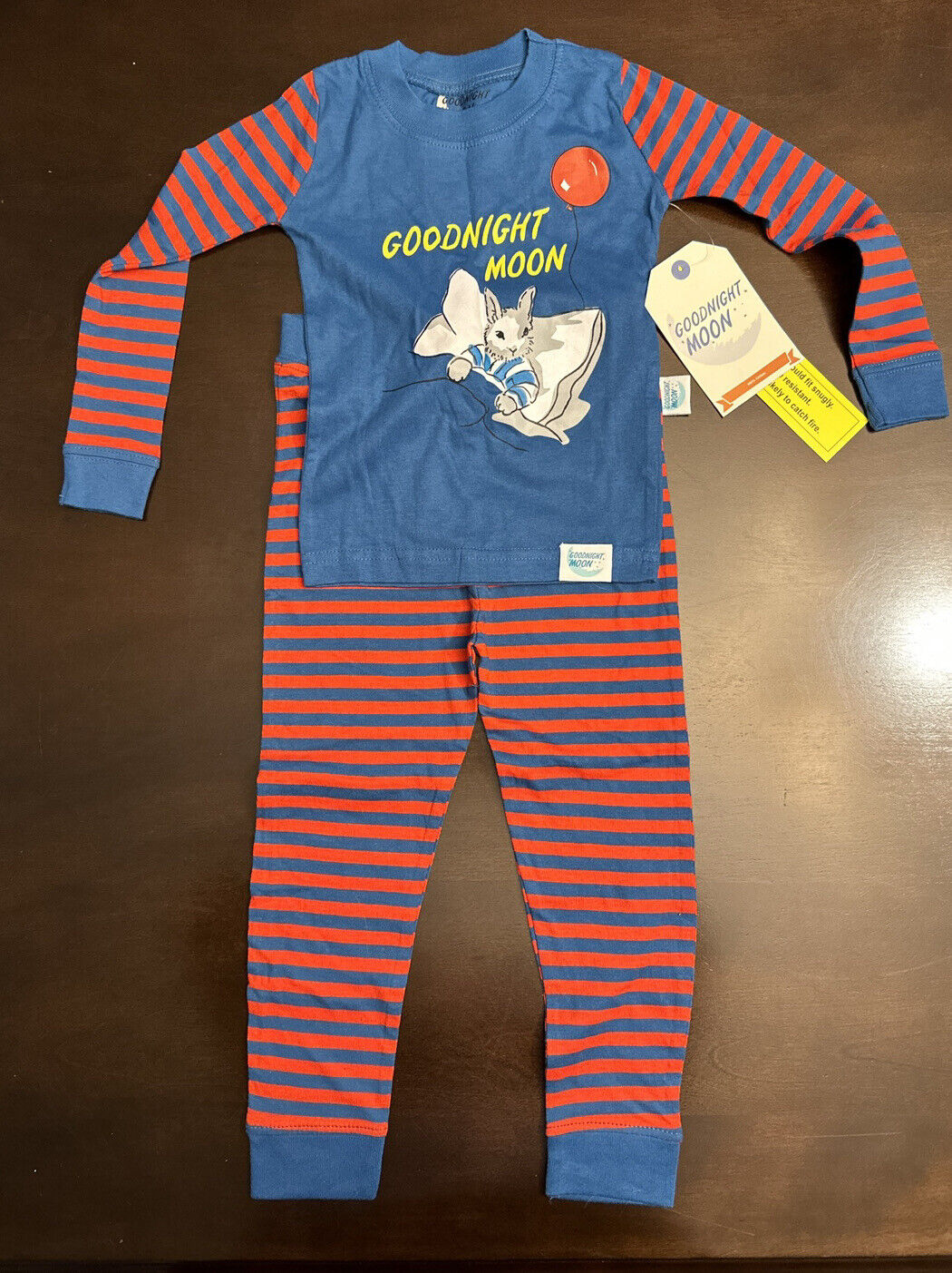 Goodnight Moon 3t Child's Pajamas- Teal/red ~stripes/long Sleeves-rabbit- Cotton