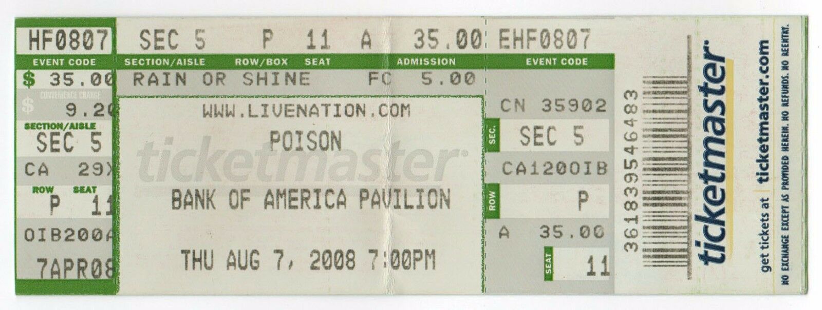 Poison Concert Ticket Stub Tour Boston Massachusetts Rock Bret Michaels Rockett