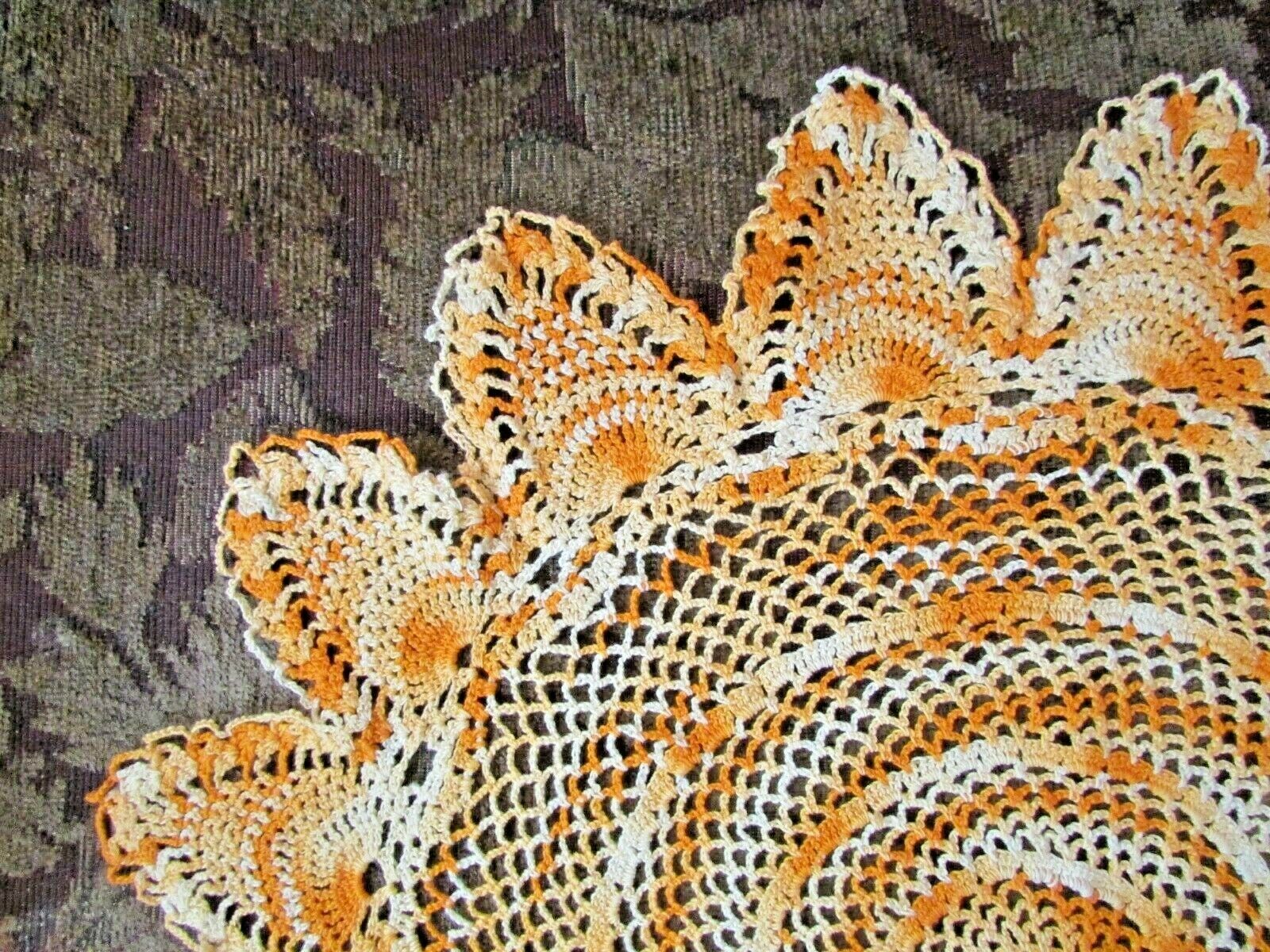 Pretty Orange Pineapple Doily - Variegated Orange  Cotton Yarn -  16" Round