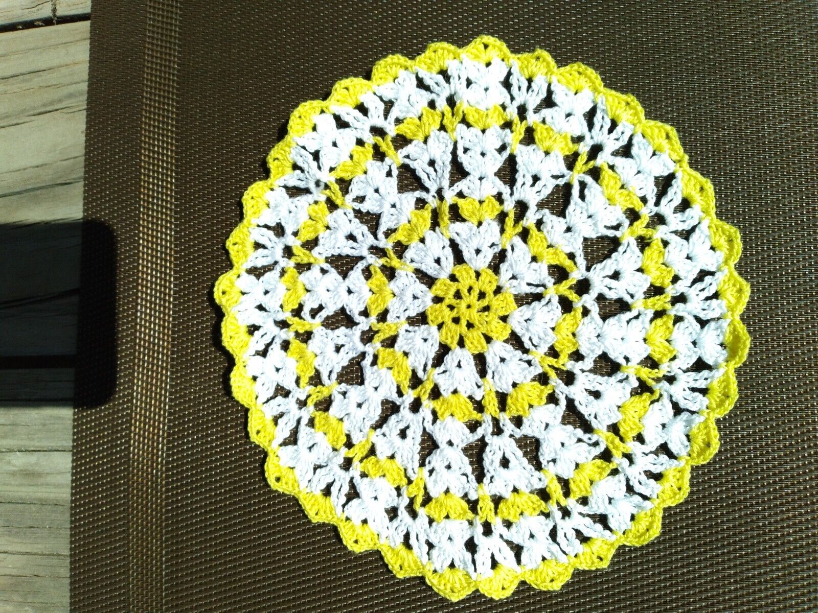 New Crocheted Doily White And Yellow