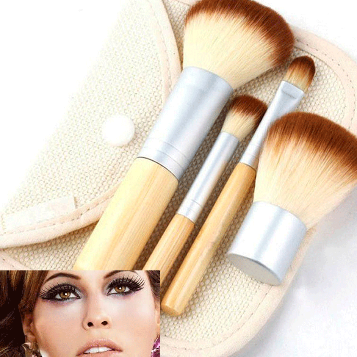 4pcs Pro Makeup Kabuki Brushes Cosmetic Blush Brush Foundation Powder Kit Set