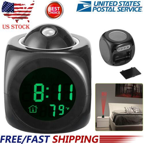 Alarm Clock Led Wall/ceiling Projection Lcd Digital Voice Talking Temperature