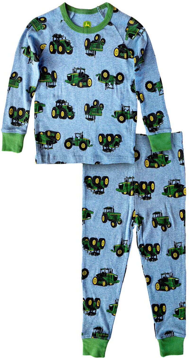 New John Deere 2 Pc Pajama Set Blue Tractor And Pants Sizes 5 6 7