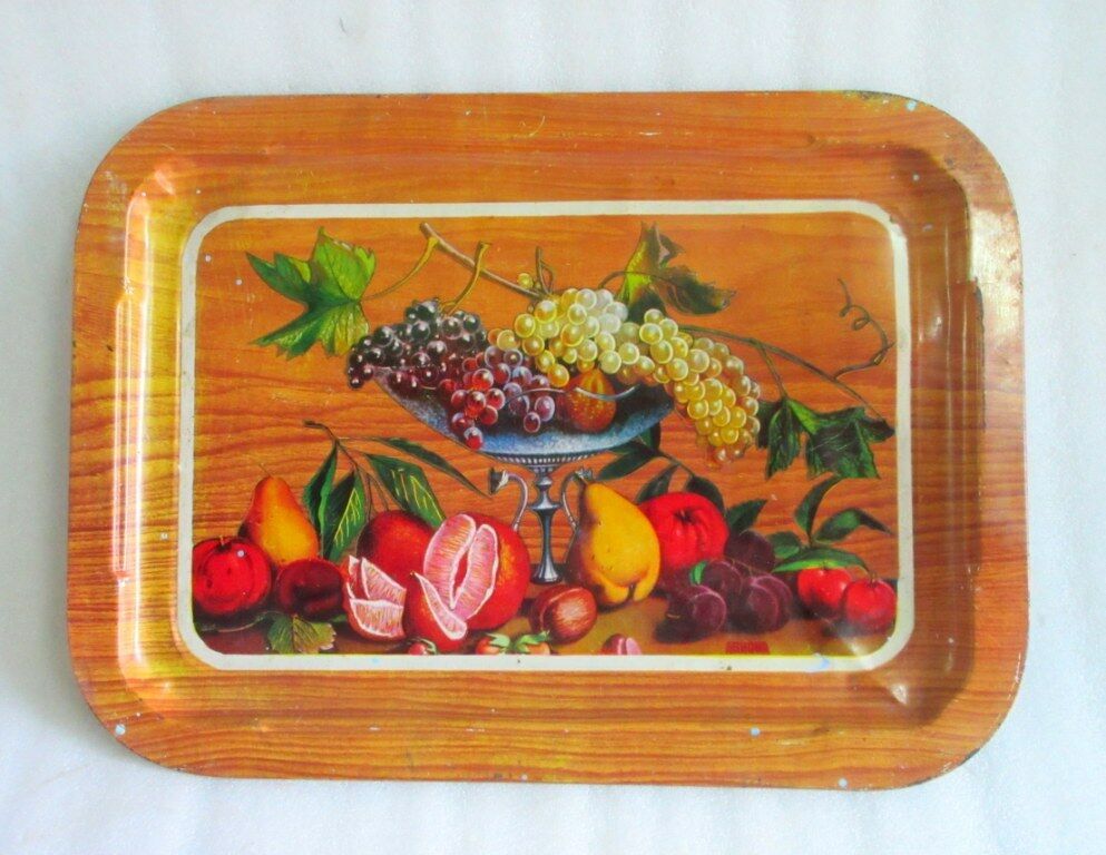 Vintage Old Collectible Beautiful Mix Fruits Litho Print Iron Tin Tray Adv Esh