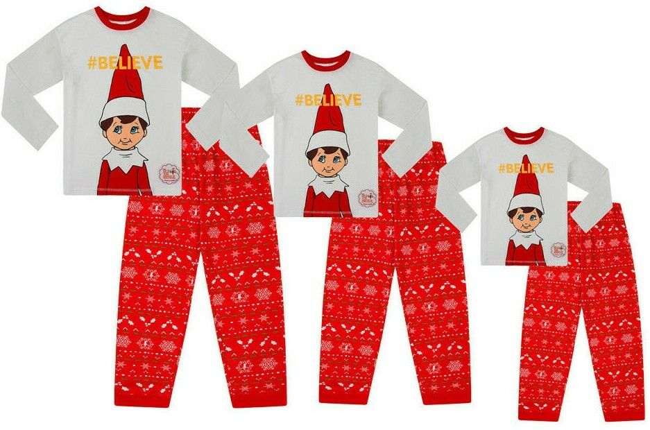 Official The Elf On The Shelf Family Long Pyjamas Christmas Matching Red White