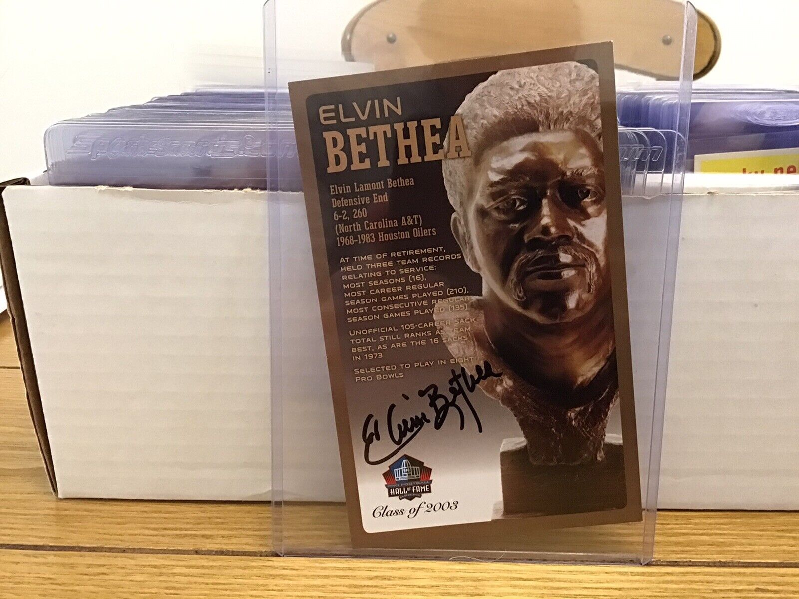 Le Football Hall Of Fame Sticker Bronze Bust Signed Postcard Elvin Bethea 135