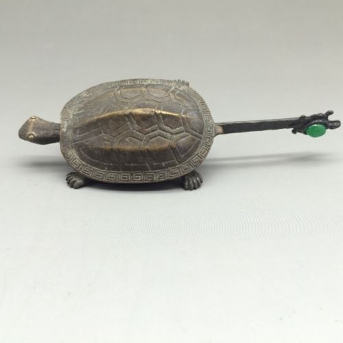 Rare Chinese Old Style Brass Carved Turtle Shape Lock And Key