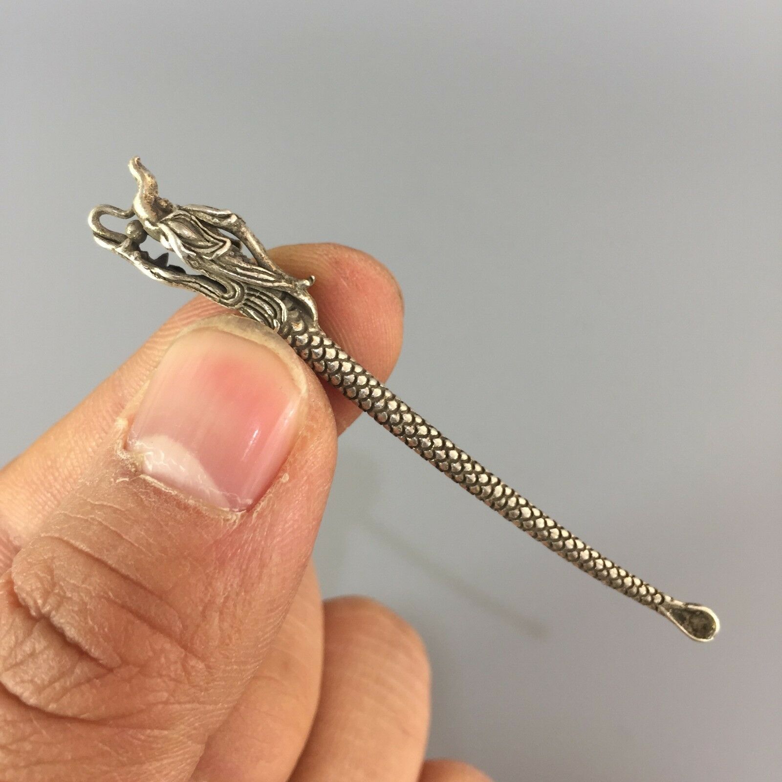 Collectible Tibet-silver Copper Handwork Dragon Antique Ear Spoon Pendant Gift
