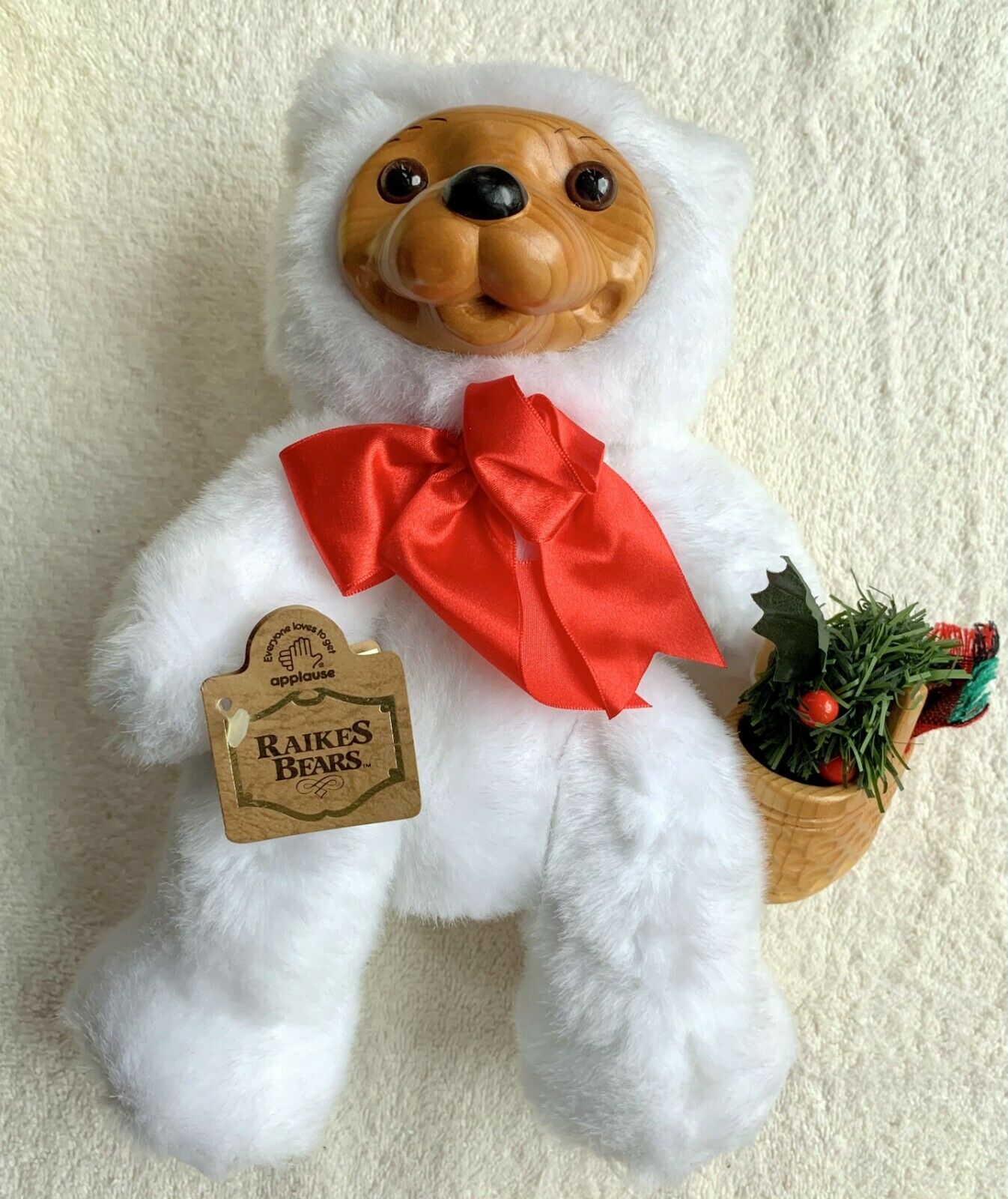 Raikes Bear~alvin~signed~new 1993 Jointed White Christmas Bear W/basket Mib Nrfb