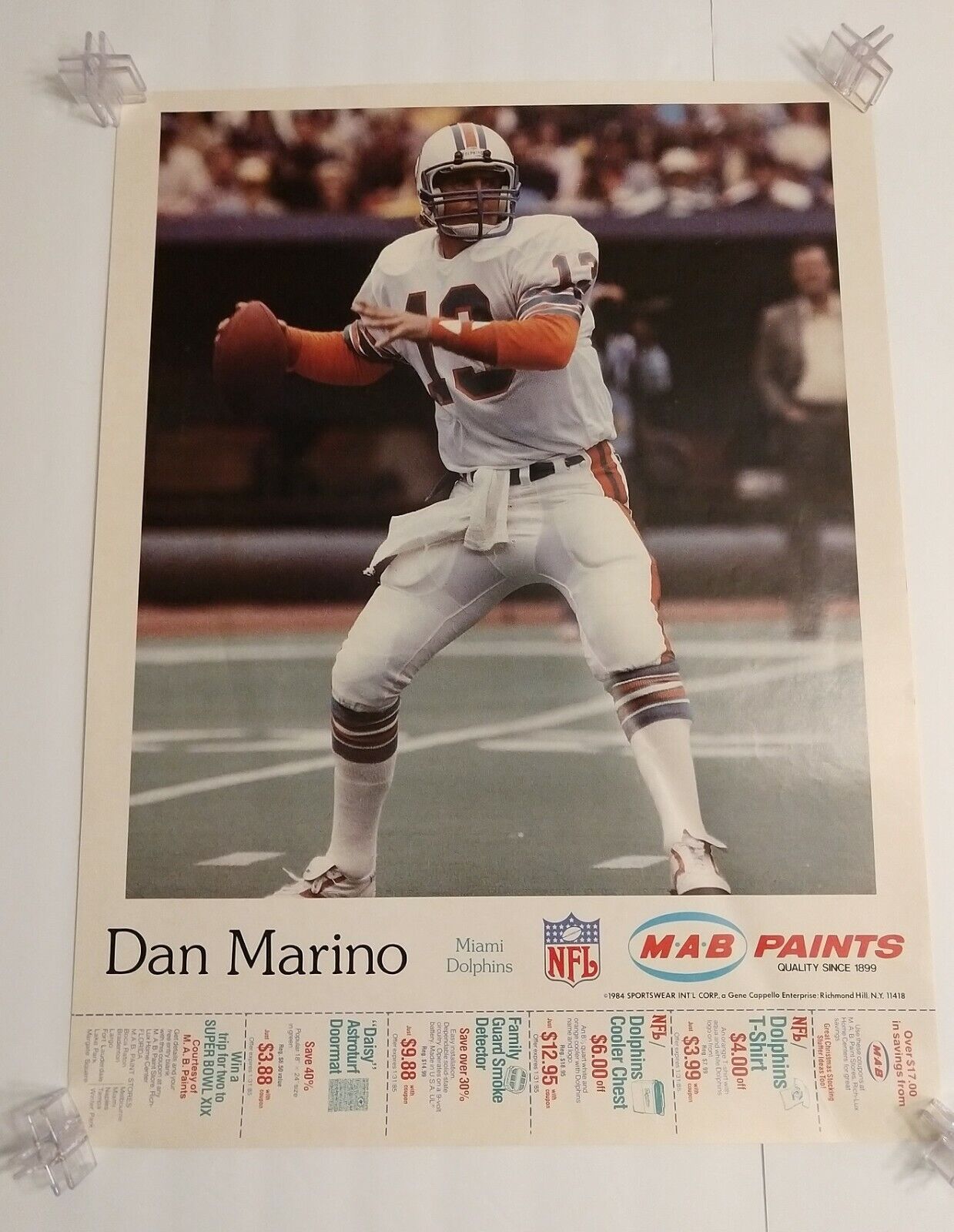 Vintage! Rare! Dan Marino Miami Dolphins Promotional Poster Mab Paints 1984