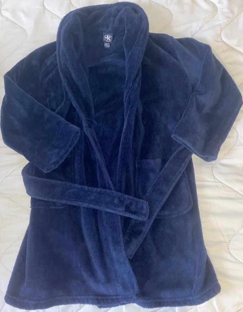 Boys Navy Blue Fleece Bath Robe Size 6/7 ~ Soft & Warm Euc